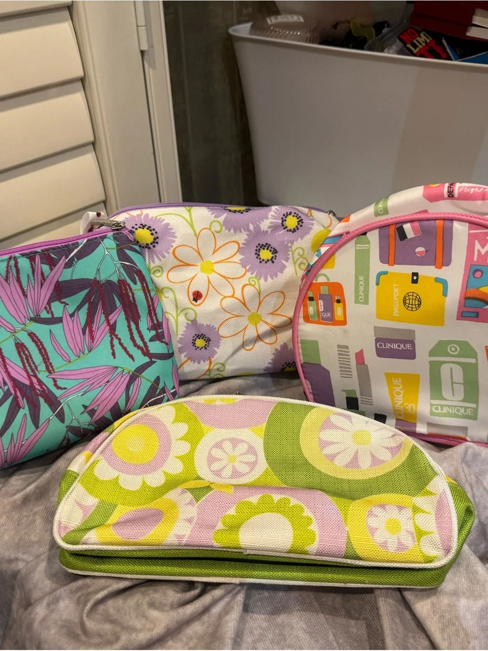 Clinique Pink & Multi Cosmetic Pouch lot of 4
